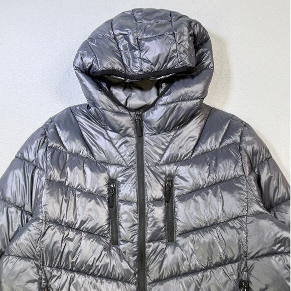 Club Room Men's Chevron Quilted Hooded Puffer Jacket Charcoal XL $125 - Picture 4 of 9